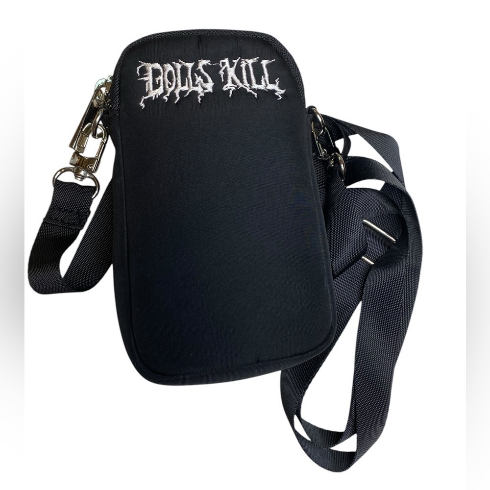 DOLLS KILL 7" Unisex Black Crossbody Bag/Phone Case Logo with adjustable strap